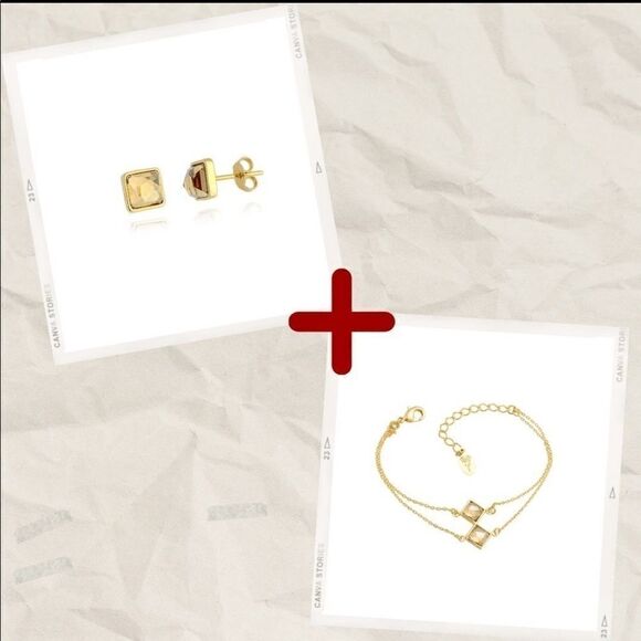 SECOND HOLE EARRING KIT AND VERSATILE GOLDEN SHADOW + GOLD BRACELET PLATED - Picture 1 of 8